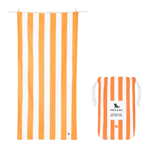 Dock & Bay Beach Towel - Quick Dry, Sand Free - Compact, Lightweight - 100% Recycled - Includes Bag - Cabana - Ipanema Orange - Extra Large (200x90cm, 78x35)