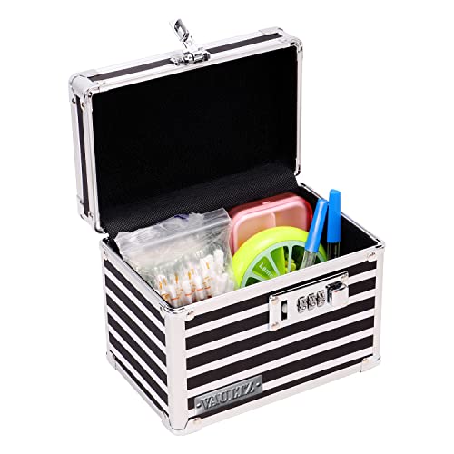 Vaultz Medicine Lock Box w/Combination Lock - 5 x 7 x 5 Cabinet Safe, Black & White Stripes