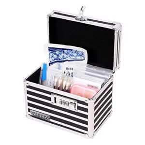 Vaultz Medicine Lock Box w/Combination Lock - 5 x 7 x 5 Cabinet Safe, Black & White Stripes