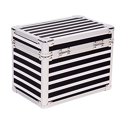 Vaultz Medicine Lock Box w/Combination Lock - 5 x 7 x 5 Cabinet Safe, Black & White Stripes