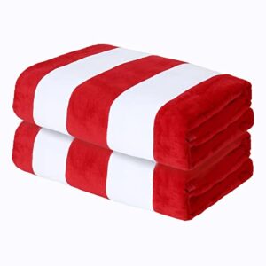 exclusivo mezcla 2-pack 100% cotton oversized 35"x70" cabana stripe beach towels, super absorbent soft plush pool towel, bath towel (red)