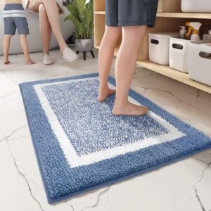 Color G Bathroom Rug Mat, Ultra Soft and Water Absorbent Bath Rug, Bath Carpet, Machine Wash/Dry, for Tub, Shower, and Bath Room (24"x35", Blue and White)