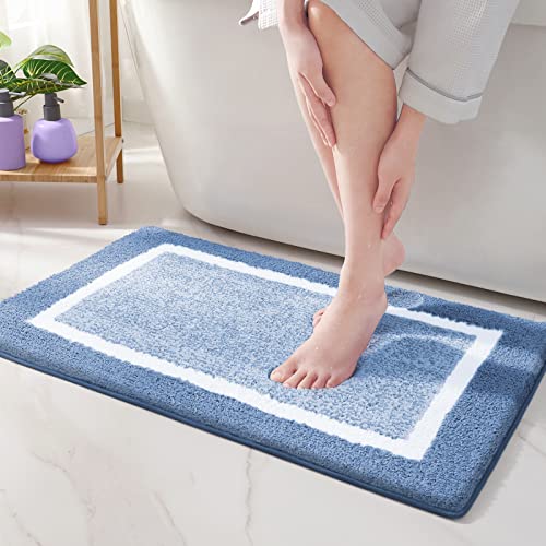 Color G Bathroom Rug Mat, Ultra Soft and Water Absorbent Bath Rug, Bath Carpet, Machine Wash/Dry, for Tub, Shower, and Bath Room (24"x35", Blue and White)