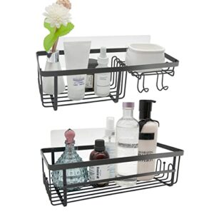 R FLORY Shower Caddy Shower Organizer Shelf with Hooks No Drilling Self Adhesive Hanging Rustproof Storage Holder Stall Basket for Bathroom Kitchen Shelf Rack Stainless Steel Black-2 Pack