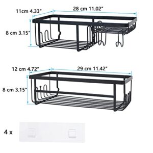 R FLORY Shower Caddy Shower Organizer Shelf with Hooks No Drilling Self Adhesive Hanging Rustproof Storage Holder Stall Basket for Bathroom Kitchen Shelf Rack Stainless Steel Black-2 Pack