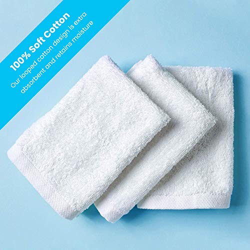 Zeppoli Wash Cloth Towels by Royal, 60-Pack, 100% Natural Cotton, 12 x 12, Soft and Absorbent, Machine Washable, White (60-Pack)