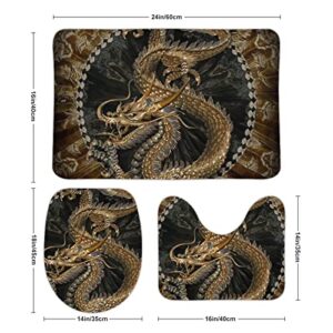 Roargy Bathroom Rugs Sets 3 Piece Bath Mat Dragon Machine Wash Absorbent Soft Shower Tub Mat Toilet Non-Slip Home Decor Gifts for Mom,20''×32''