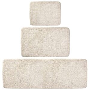 mDesign Non-Slip Microfiber Polyester Rectangular Spa Mat/Bath Rugs, Plush Heathered Water Absorbent Accent Rug for Bathroom Vanity, Bathtub/Shower, Machine Washable, Set of 3 - Linen/Tan