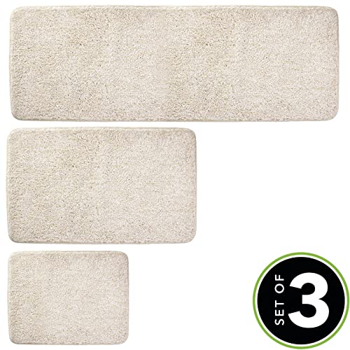 mDesign Non-Slip Microfiber Polyester Rectangular Spa Mat/Bath Rugs, Plush Heathered Water Absorbent Accent Rug for Bathroom Vanity, Bathtub/Shower, Machine Washable, Set of 3 - Linen/Tan