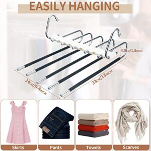 12 Pieces Pants Metal Hangers Organizer Space Saving 5 Layers Stainless Steel Pants Rack Non Slip Clothes Hanger Closet Organizer with Hooks for Trousers Scarf Jeans Skirts