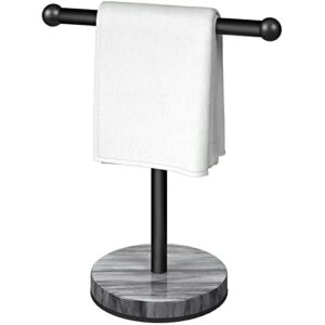 hand towel holder stand, pynsseu counter freestanding towel rack with marble base, sus304 stainless steel t-shape face towels standing for bathroom kitchen vanity countertop (matte black)