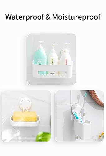 4OURVAN Shower Caddy Toothbrush Holder Soap Holder Suction Cup Set | Shelf Shower Basket Wall Mounted Shower Holder Organizer | Waterproof Bathroom Caddy Organizer | No-Drill Removable | 3 Piece White