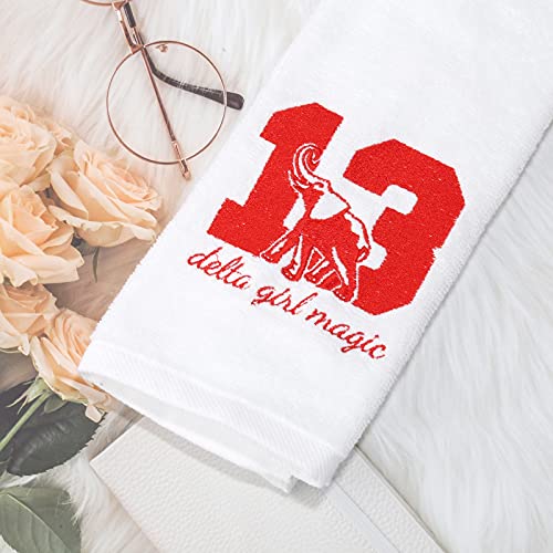 G2TUP Red and White Diva Embroidered Bathroom White Hand Towel Elephant 1913 Bath Towel Girl Magic Greek Sorority Gift (Girl Magic)