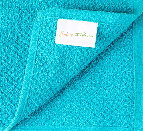 Living Fashions Washcloths Set of 8 - Popcorn Weave Wash Cloth Designed to Exfoliate Your Hands, Body or Face - Absorbent 100% Ring Spun Cotton - Size 12" X 12" - Colors Teal, Cream & Taupe