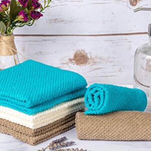 Living Fashions Washcloths Set of 8 - Popcorn Weave Wash Cloth Designed to Exfoliate Your Hands, Body or Face - Absorbent 100% Ring Spun Cotton - Size 12" X 12" - Colors Teal, Cream & Taupe