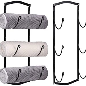 Lei Wing Towel Rack Wall Mounted for Bathroom, 2 Set Black Bath Towel Holder, Metal Wine Rack Towel Shelf Storage Organizer for Bathroom Towels, Washcloths, Hand Towels