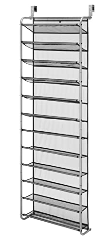 12-Tier Over The Door Shoe Rack, Metal, Gray