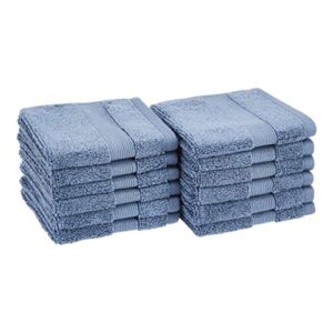 amazon basics dual performance washcloths - 12-pack,cotton, true blue