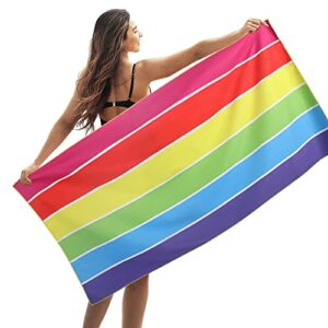 winthome rainbow beach towel microfiber，31”x 70” oversized beach blanket quick dry sand free lightweight large travel towel for adult beach gifts for travel, swim, camping, holiday
