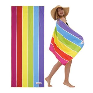 Winthome Rainbow Beach Towel Microfiber，31”x 70” Oversized Beach Blanket Quick Dry Sand Free Lightweight Large Travel Towel for Adult Beach Gifts for Travel, Swim, Camping, Holiday