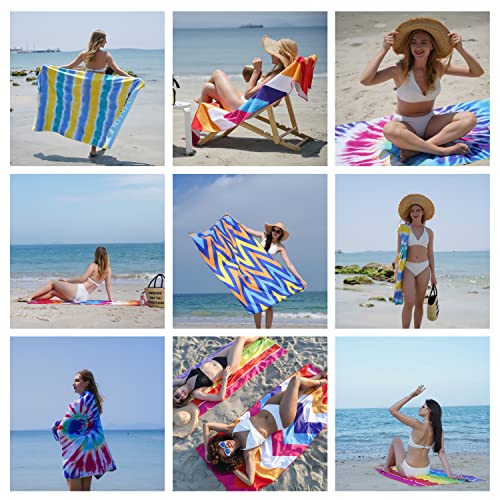 Winthome Rainbow Beach Towel Microfiber，31”x 70” Oversized Beach Blanket Quick Dry Sand Free Lightweight Large Travel Towel for Adult Beach Gifts for Travel, Swim, Camping, Holiday