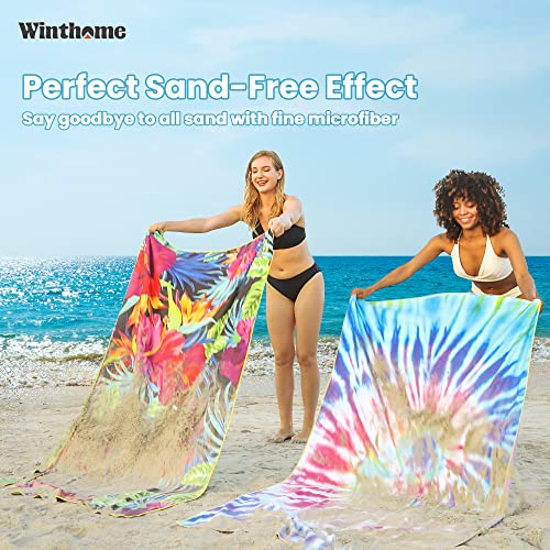 Winthome Rainbow Beach Towel Microfiber，31”x 70” Oversized Beach Blanket Quick Dry Sand Free Lightweight Large Travel Towel for Adult Beach Gifts for Travel, Swim, Camping, Holiday