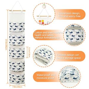 MOTASOM 3Pcs Over The Door Hanging Storage Bag, Waterproof Wall Closet Organizer with 5 Pockets, Linen Fabric Wall Hanging Mounted Organizer Pocket for Room Bathroom Bedroom Kitchen