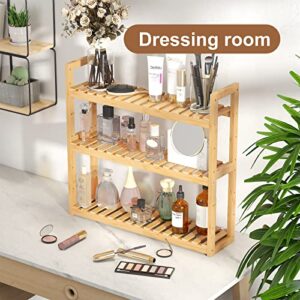 FILWH Bathroom Shelf Bamboo Organizer Rack Adjustable 3-Tier Storage Shelf Wall Mounted Storage Rack Over The Toilet Utility Shelves Living Room Kitchen Shelf(Natural)