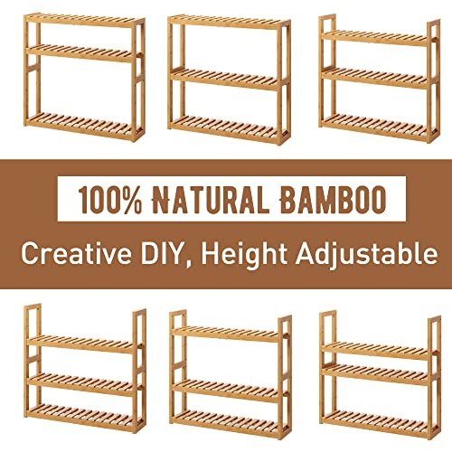 FILWH Bathroom Shelf Bamboo Organizer Rack Adjustable 3-Tier Storage Shelf Wall Mounted Storage Rack Over The Toilet Utility Shelves Living Room Kitchen Shelf(Natural)