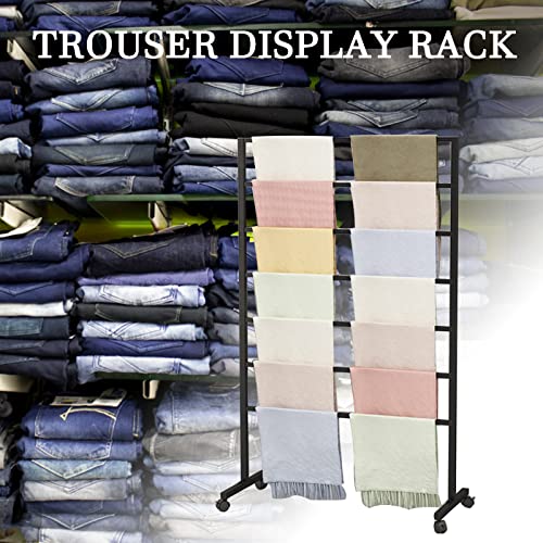 Freestanding Metal Scarf Display Rack with Wheels, Hanging Silk Shawl Fabric Pant Sheet Towel Organizer Rack, Tie Holder, Accessory Storage Rack for Clothing Retail Store Boutiques Home