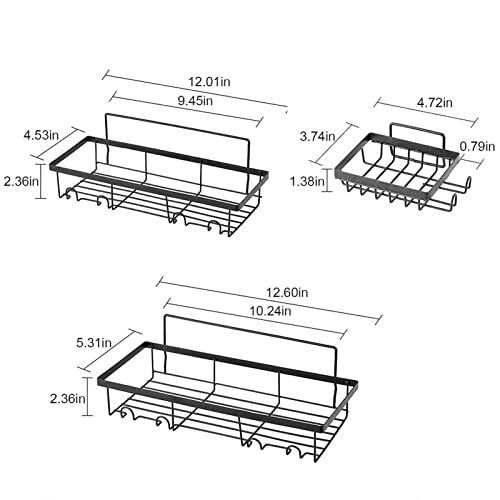 3 Pack Adhesive Shower Caddy Basket, with Hooks, Bathroom Storage Organizer Wall Mounted, for Soap Dish Holder Shelf Shampoo Conditioner