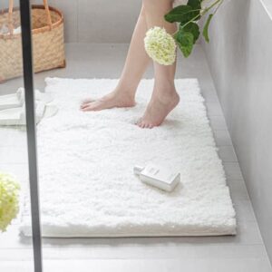 disolla plush bathroom rug mat,non-slip soft absorbent microfiber,low profile machine wash dry high pile bath mat for bathroom floor,shower,24x36,white