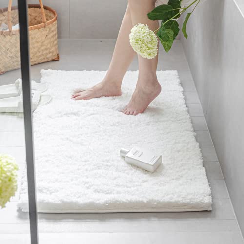 Disolla Plush Bathroom Rug Mat,Non-Slip Soft Absorbent Microfiber,Low Profile Machine Wash Dry High Pile Bath Mat for Bathroom Floor,Shower,24x36,White