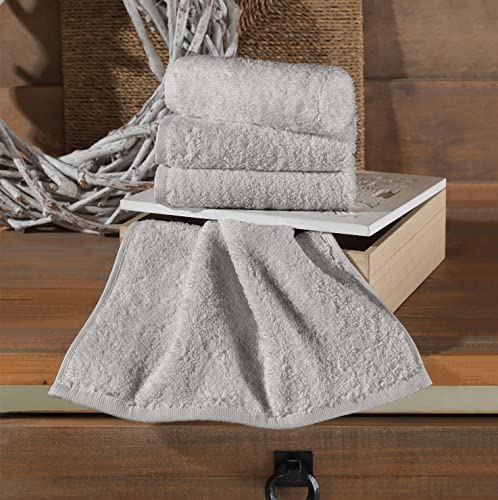 Hammam Linen Washcloth Set Premium Original Turkish Cotton, Hotel Quality for Maximum Softness & Absorbency for Face, Hand, Kitchen & Cleaning (Ice Silver, Washcloth Set)