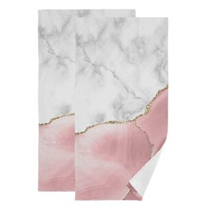hand towels highly absorbent soft pink agate and white marble polyester cotton bathroom towels for bathroom kitchen gym yoga spa set of 2