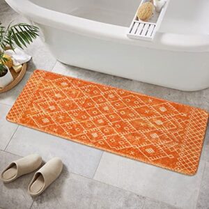 uphome bathroom runner rug 18x47 inch long boho bath mat non-slip moroccan farmhouse orange bath rug soft velvet machine washable bathroom mats for tub sink shower