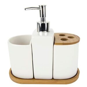 misc 4 piece ceramic bath accessory set with bamboo accents solid color casual
