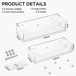 HBlife Acrylic Shower Caddy, Adhesive Shower Shelves Wall Mounted, No Drilling Bathroom Shower Organizer for Shower, Kitchen and Bedroom Wall, 2 Pack