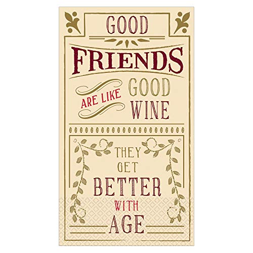 Friends and Wine Themed Guest Towels - 32 CT | Decorative Paper Napkins for Buffet Kitchen or Bathroom Fingertip Hand Towels | Better with Age Design