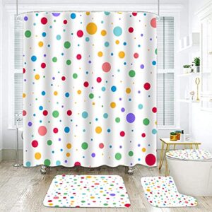 4 Pcs Rainbow Polka Dot Shower Curtain Set, Colorful Abstract Circles Bathroom Sets with Shower Curtain and Rugs, Bath Curtain and Bath Mat, Toilet Lid Cover and U Shaped Rug, 12 Hooks, SETLSSD265