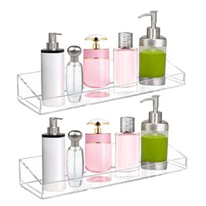 2 pack acrylic bathroom shelf with hooks clear shower shelf wall mounted no drilling thick clear storage transparent wall mounted display shelving no drilling thick storage display shelves15l*4w*2h