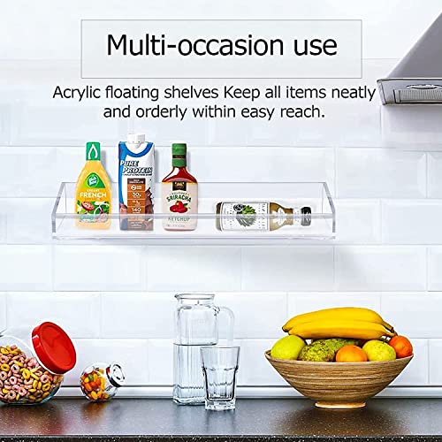 2 Pack Acrylic Bathroom Shelf with Hooks Clear Shower Shelf Wall Mounted No Drilling Thick Clear Storage Transparent Wall Mounted Display Shelving No Drilling Thick Storage Display Shelves15L*4W*2H