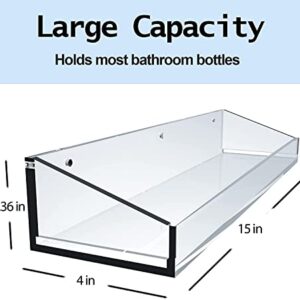 2 Pack Acrylic Bathroom Shelf with Hooks Clear Shower Shelf Wall Mounted No Drilling Thick Clear Storage Transparent Wall Mounted Display Shelving No Drilling Thick Storage Display Shelves15L*4W*2H