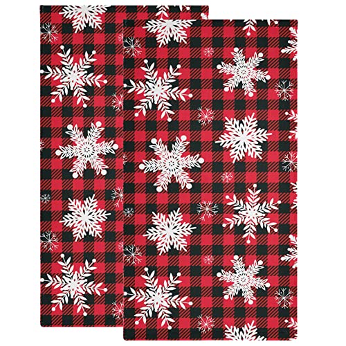 Christmas Snowflake Red Buffalo Check Plaid Hand Bath Towel Highly Absorbent Soft Hanging Towels Winter Holiday Snow Snowman Xmas Rustic Kitchen Dish Towel Set Washcloth 2pcs