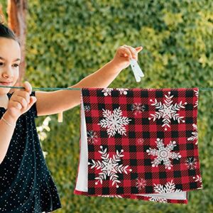 Christmas Snowflake Red Buffalo Check Plaid Hand Bath Towel Highly Absorbent Soft Hanging Towels Winter Holiday Snow Snowman Xmas Rustic Kitchen Dish Towel Set Washcloth 2pcs