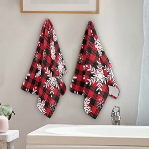 Christmas Snowflake Red Buffalo Check Plaid Hand Bath Towel Highly Absorbent Soft Hanging Towels Winter Holiday Snow Snowman Xmas Rustic Kitchen Dish Towel Set Washcloth 2pcs