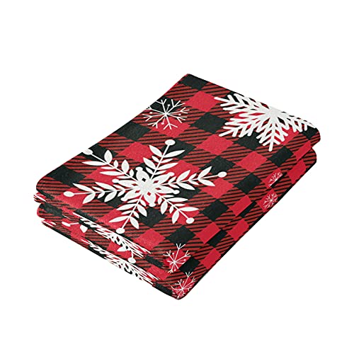 Christmas Snowflake Red Buffalo Check Plaid Hand Bath Towel Highly Absorbent Soft Hanging Towels Winter Holiday Snow Snowman Xmas Rustic Kitchen Dish Towel Set Washcloth 2pcs