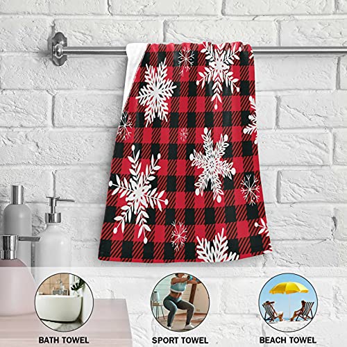 Christmas Snowflake Red Buffalo Check Plaid Hand Bath Towel Highly Absorbent Soft Hanging Towels Winter Holiday Snow Snowman Xmas Rustic Kitchen Dish Towel Set Washcloth 2pcs