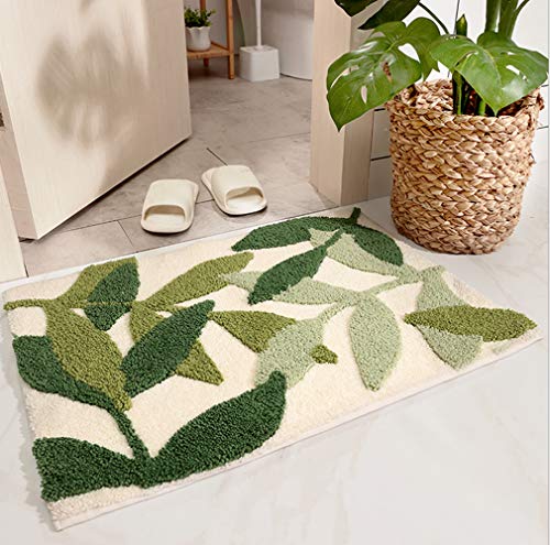 ZGXL Green Leaves Bath Mats Bathroom Rugs Non-Slip Soft Microfiber Absorbent Machine Washable Entrance Doormat for Bathroom Floor Tub Shower 17.5 X 25.5 Inches