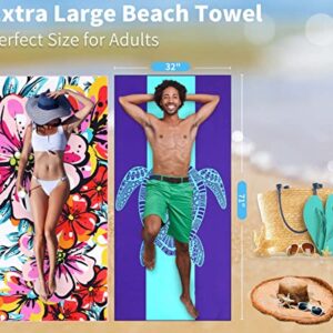 4 Pack Lightweight Thin Beach Towel Oversized 71"x32" Big Extra Large Microfiber Sand Free Towels for Adult Quick Dry Travel Camping Beach Accessories Vacation Gift Turtle Tie Dye Mandala Flower